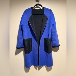 Lafayette 148 Reversible Coat sweater wool mohair blend leather pocket *flaw